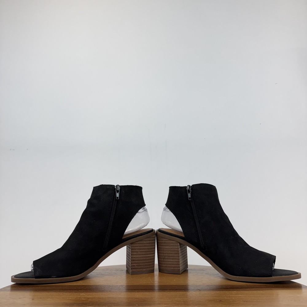 New Womens Lucky Brand Tovinnia Black Leather Peep Toe Heeled Sandals Size 8 M - Picture 5 of 8